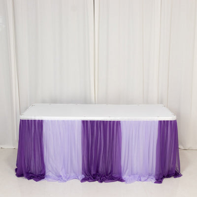 Sheer Chiffon Table Skirt 14ft Purple and Lavender – Pleated Ruffle Skirting with Polyester Backing, Shimmer Sheer, Wrinkle-Free Fabric