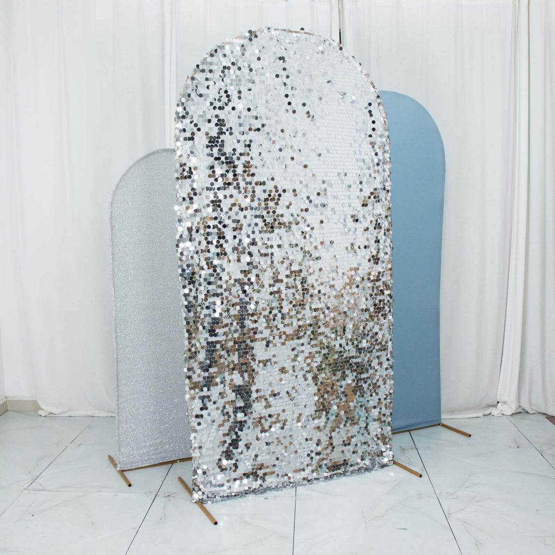 Dusty Blue & Silver Backdrop Stand Covers | eFavormart