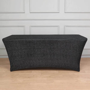 Black stretch table cover for events and parties.