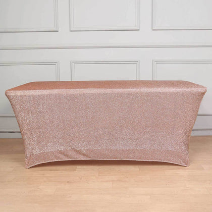 Shimmer Tinsel Spandex Rectangle Tablecloth 72"x30" Metallic Rose Gold - Glittered Shiny Table Cover