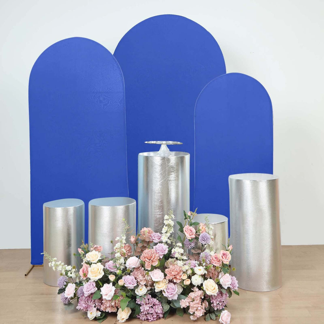 5 Metallic Silver Cylinder Pillar Prop Covers | eFavormart
