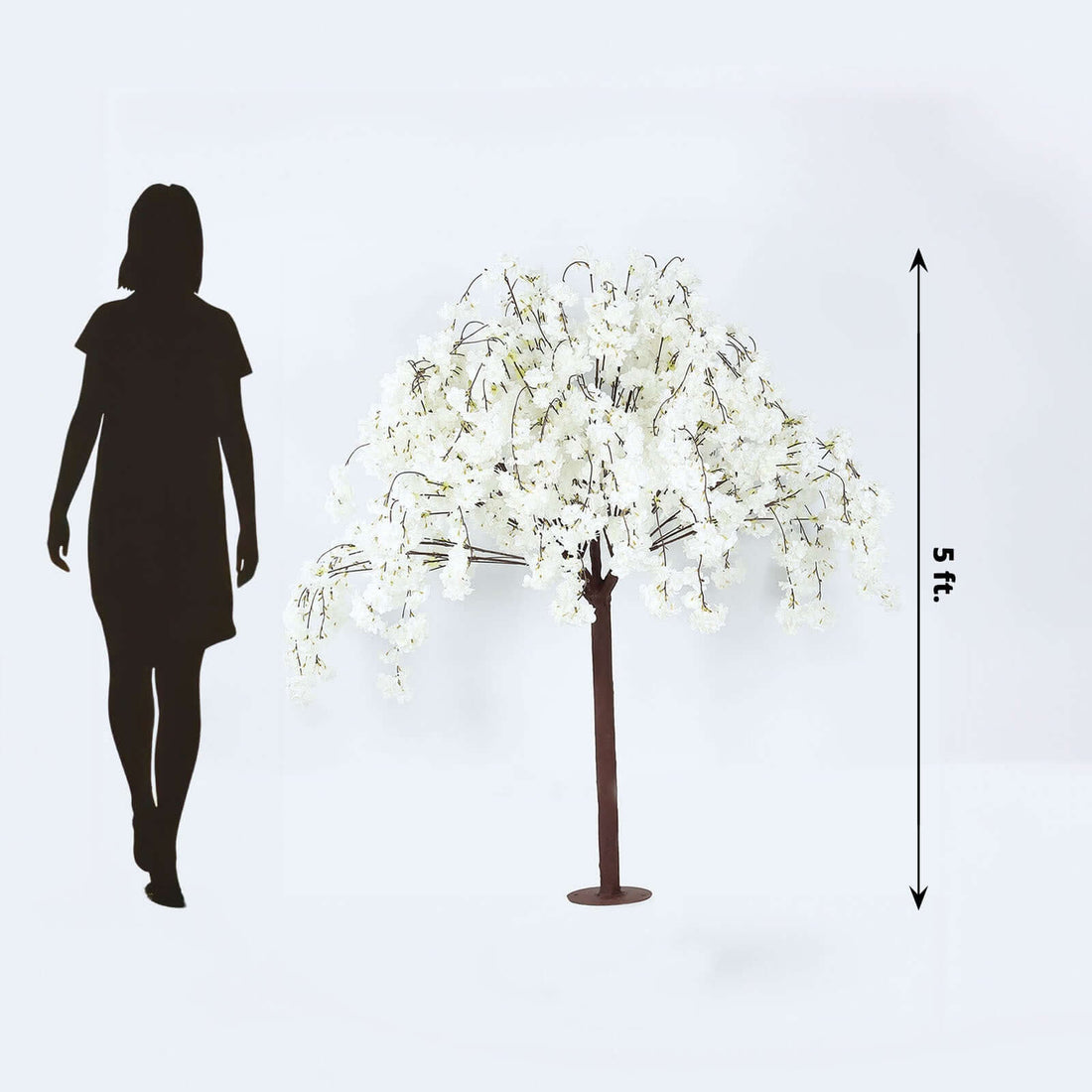 Artificial white cherry blossom tree, 5 ft tall, studio-style isolation shot.
