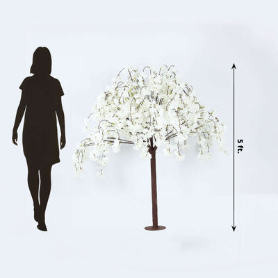 Artificial Cherry Blossom Tree 5ft White – Silk Sakura Wishing Tree with Fiberglass Trunk & Sturdy Metal Base