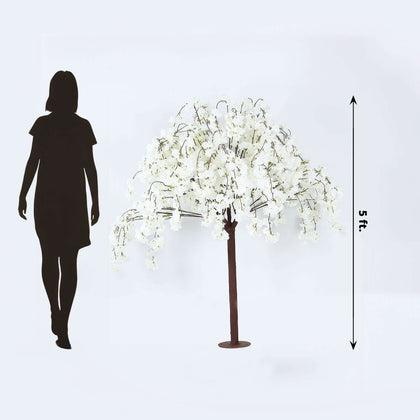 Artificial Cherry Blossom Tree 5ft White – Silk Sakura Wishing Tree with Fiberglass Trunk & Sturdy Metal Base