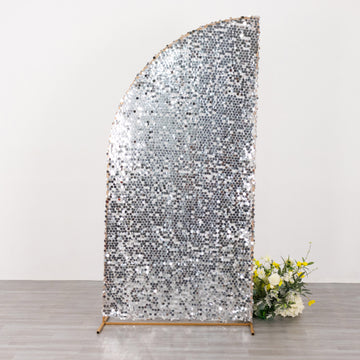 Silver Double Sided Big Payette Sequin Chiara Backdrop Stand Cover for Half Moon Wedding Arch Stand 7ft