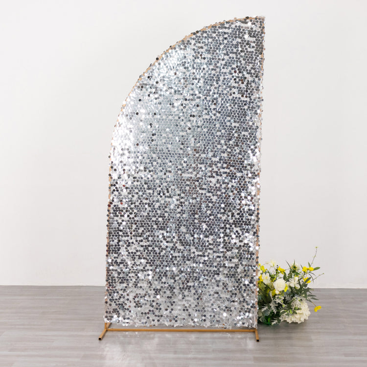 7ft Silver Double Sided Big Payette Sequin Chiara Backdrop Stand Cover For Half Moon Arch Stand