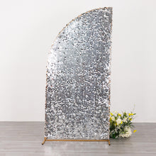 7ft Silver Double Sided Big Payette Sequin Chiara Backdrop Stand Cover For Half Moon Arch Stand
