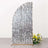 Decorative sequined backdrop with floral arrangement at the base.
