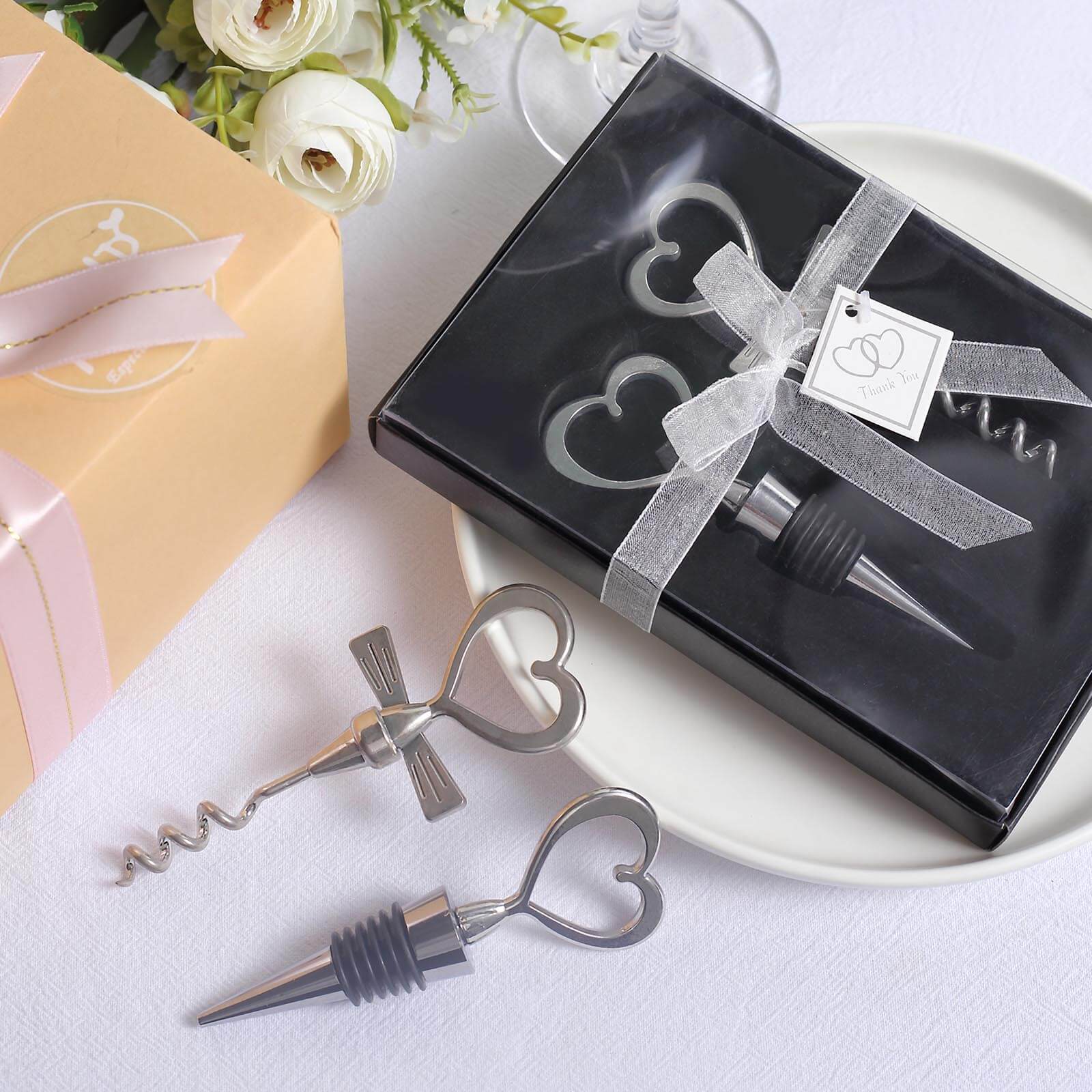 Silver Heart Wine Bottle Opener Set | eFavormart display picture 1