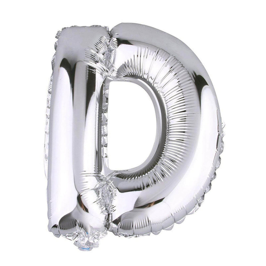 Silver letter "D" foil balloon on a white background. #whtbkgd