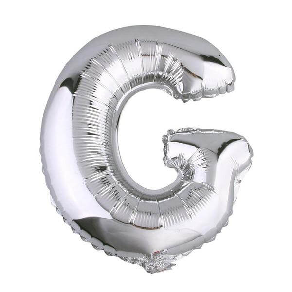 Silver foil letter G balloon on a plain background. #whtbkgd