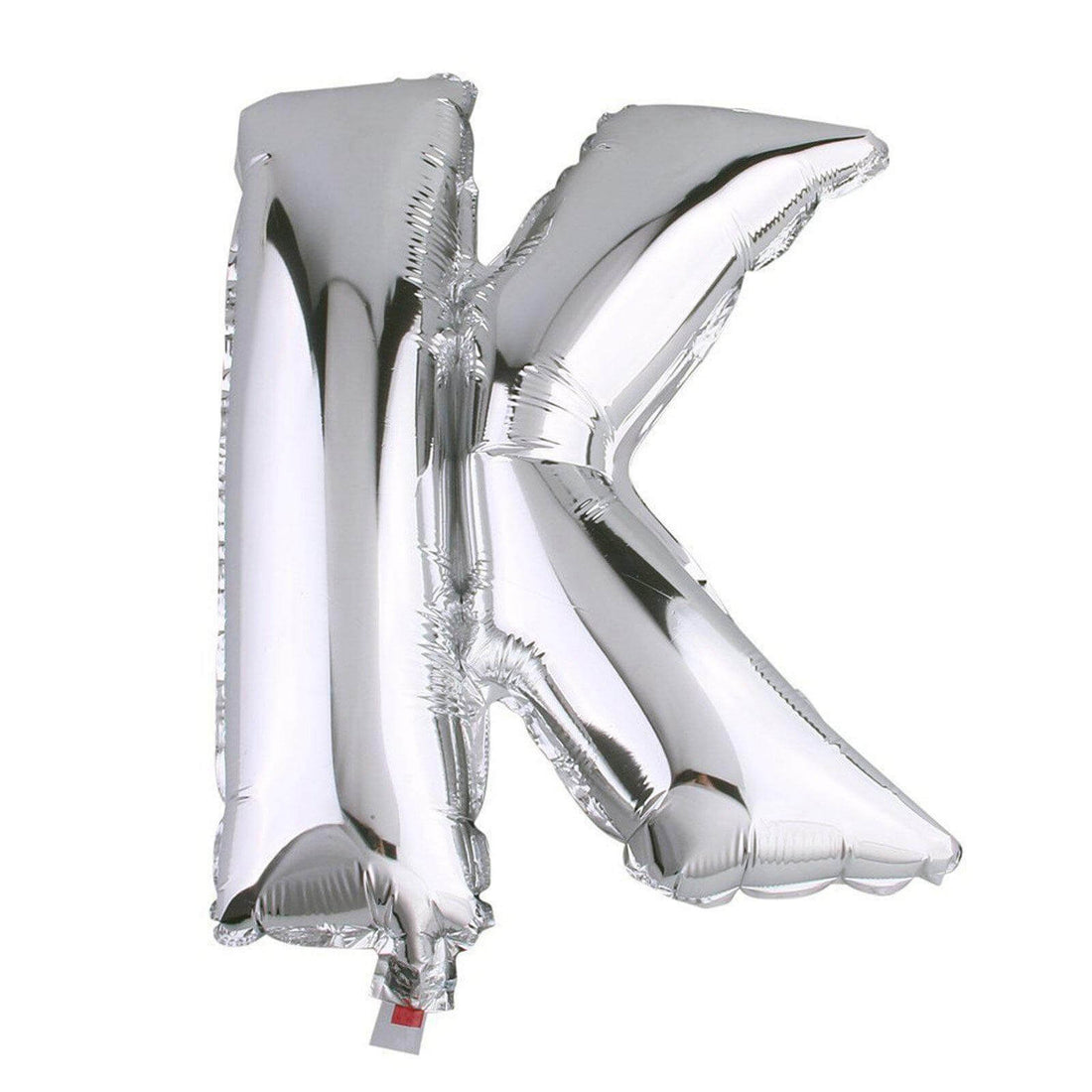 Silver letter "K" foil balloon on a plain background. #whtbkgd