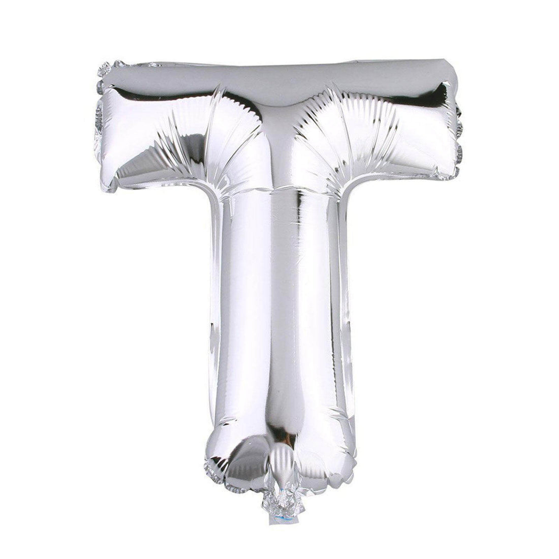 Silver foil letter T balloon on a plain backdrop. #whtbkgd