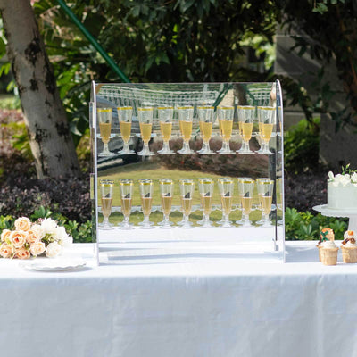 2-Tier Champagne Glass Holder Display Stand Table Top 25" in Silver Mirror Finish with 18 Hooks, Stylish Stemware Rack Cocktail Drink Holder
