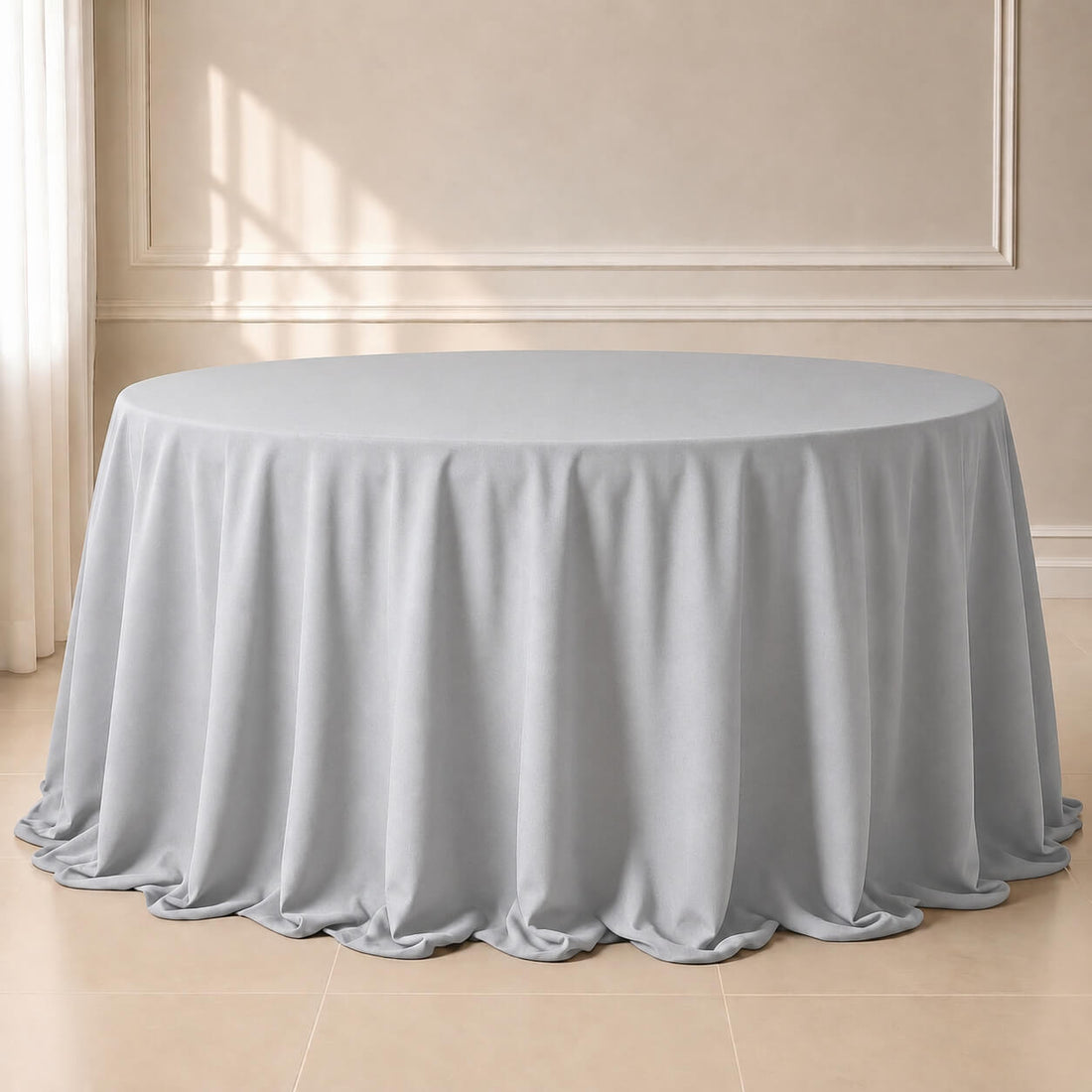 silver round tablecloth 132 inch seamless cover