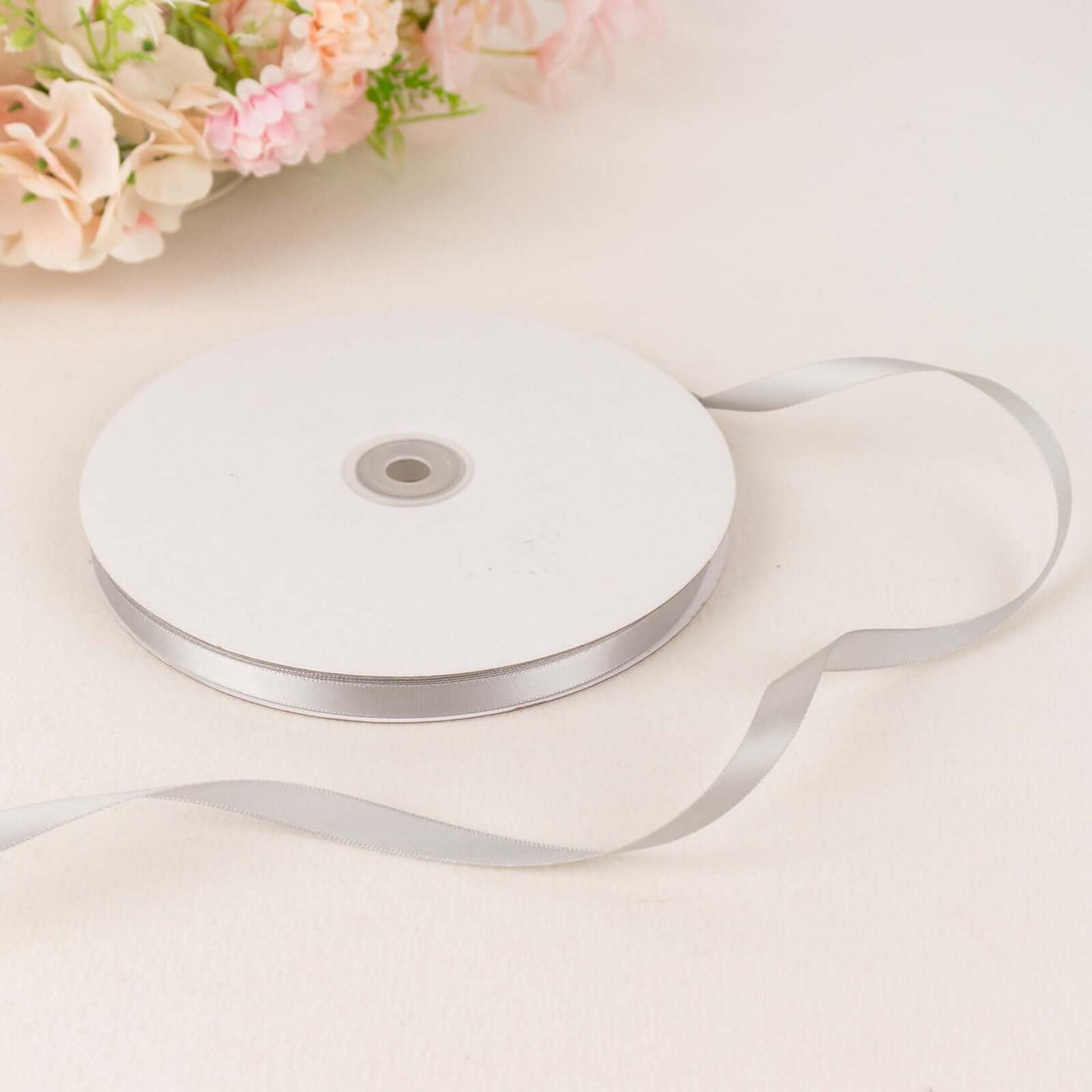 100 Yards Silver Satin Ribbon 3/8
