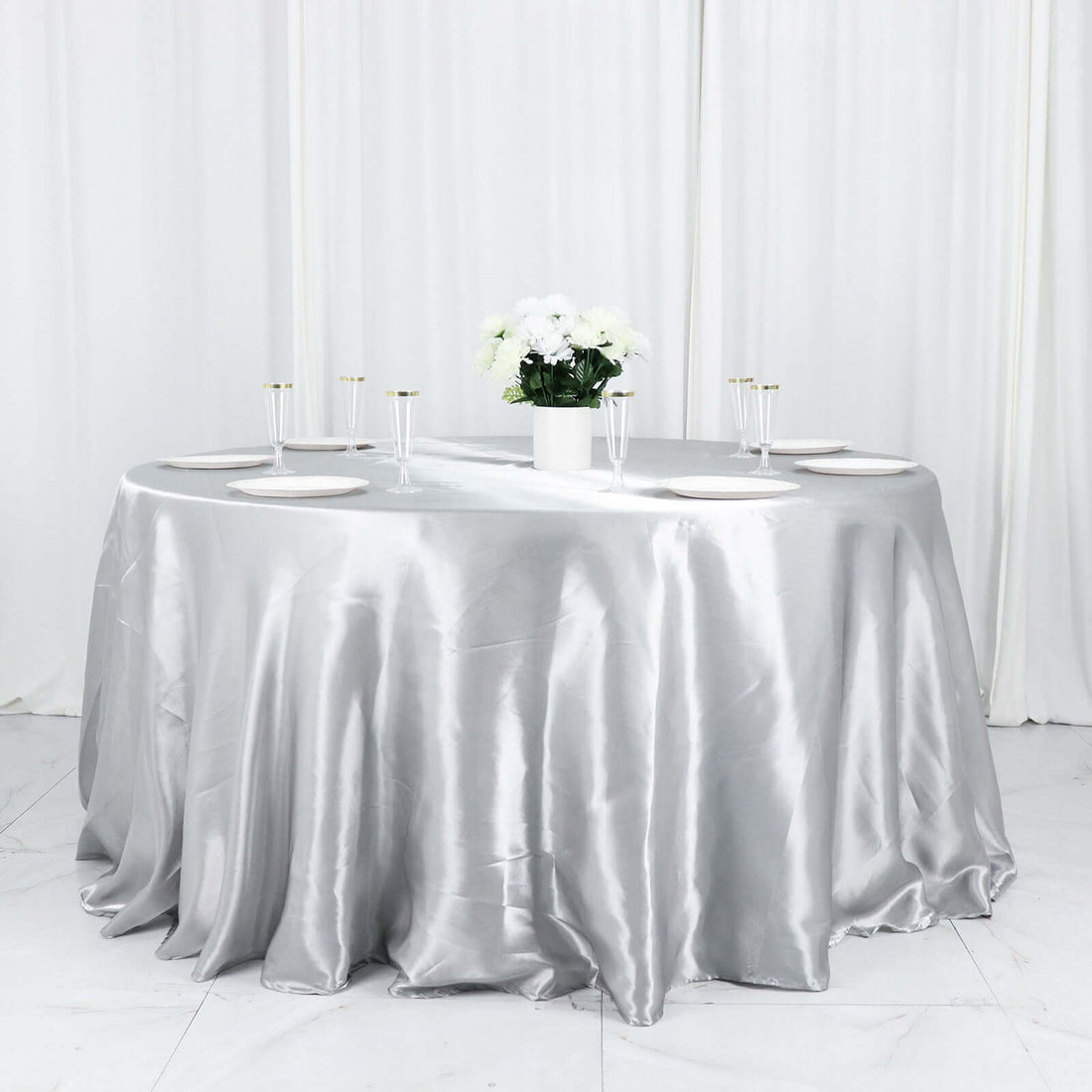 Silver Ribbon Tablecloth Satin Round Tablecloth 132