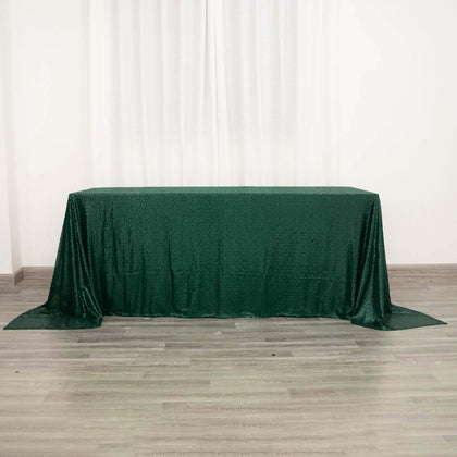 Sequin Rectangle Tablecloth 90"x132" Hunter Emerald Green - Seamless Glittering Finish Table Cover