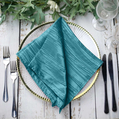 5 Pack Taffeta Napkins 20"x20" Peacock Teal - Accordion Crinkle Cloth Napkins
