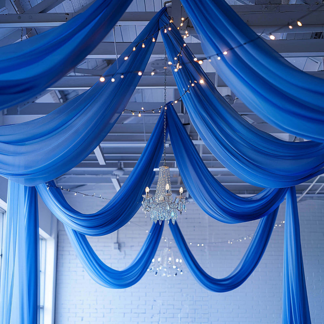 Premium Royal Blue Chiffon Ceiling Drapery | eFavormart