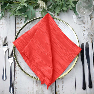 5 Pack Taffeta Napkins 20"x20" Red - Accordion Crinkle Cloth Napkins
