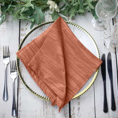 5 Pack Taffeta Napkins 20"x20" Terracotta (Rust) - Accordion Crinkle Cloth Napkins
