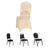 Elegant beige chair cover with bow detail and three black chairs below