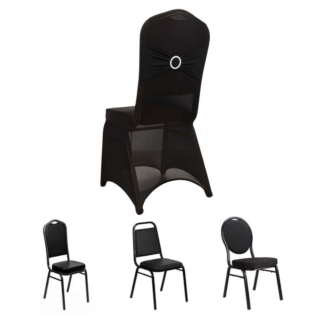 Black banquet chairs set with stylish design and comfortable seating.