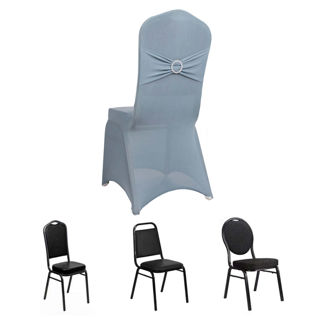 Elegant chair cover with a decorative ring, suitable for various chair styles.
