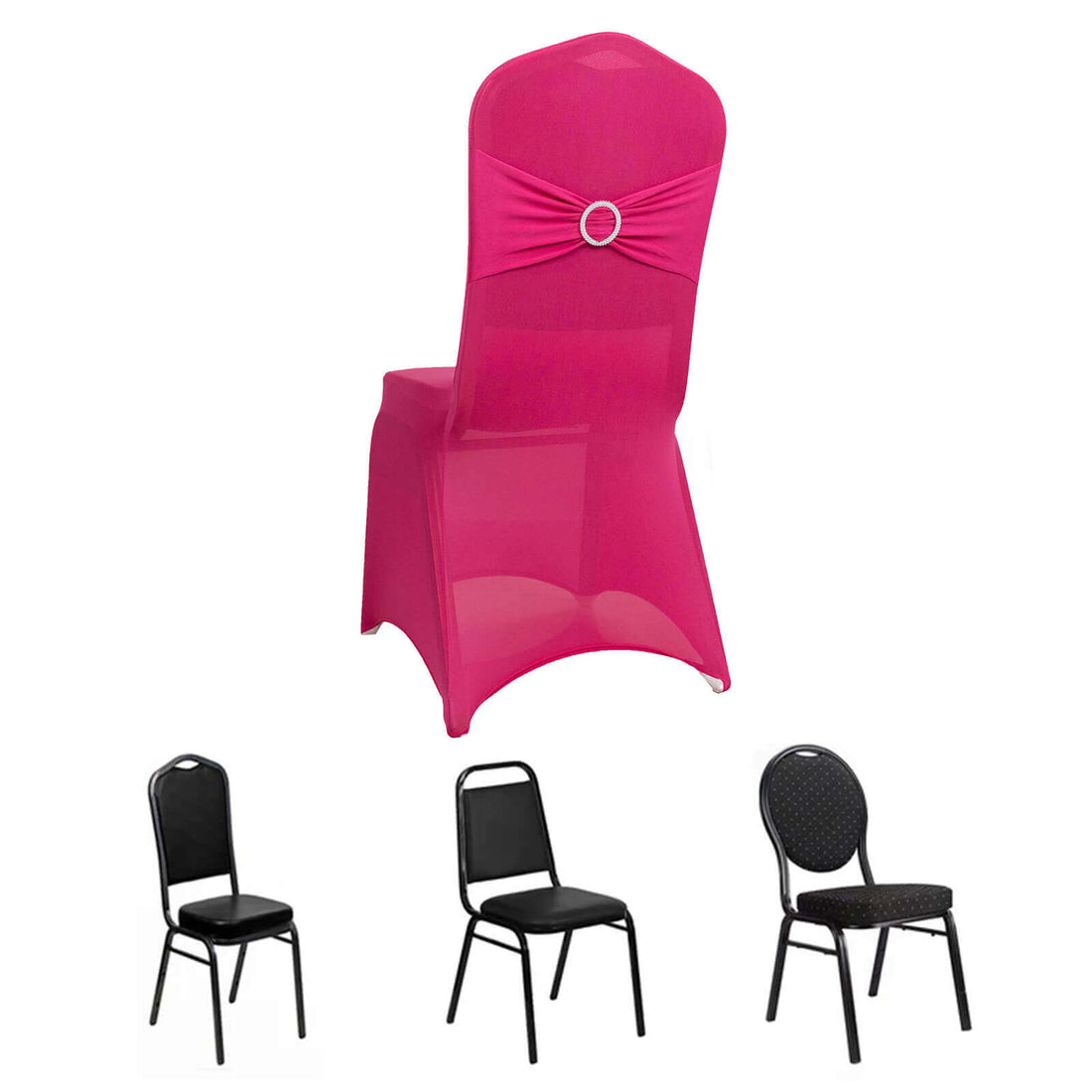 Pink chair cover with decorative ring on a plain background