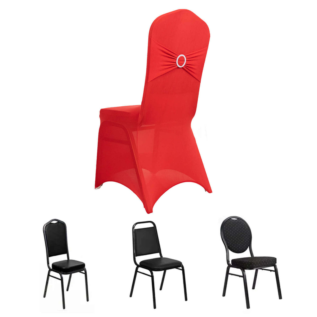 Red chair cover with decorative bow on a plain background