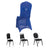 Blue chair cover with decorative ring, suitable for events and banquets.