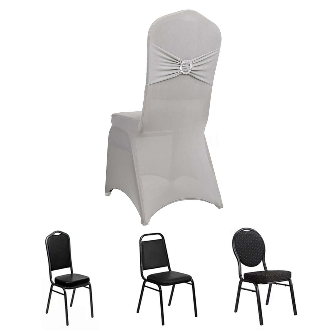 Elegant white chair cover with decorative back detail