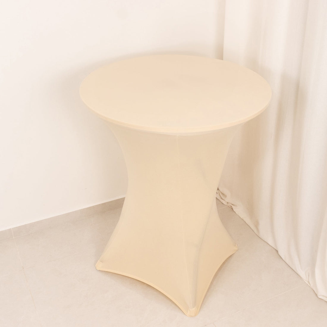 Beige stretch table cover for round table