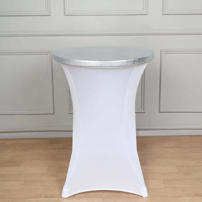 Spandex Cocktail Table Top Cover Fitted Metallic Silver - Stretchy, Durable & Easy to Clean