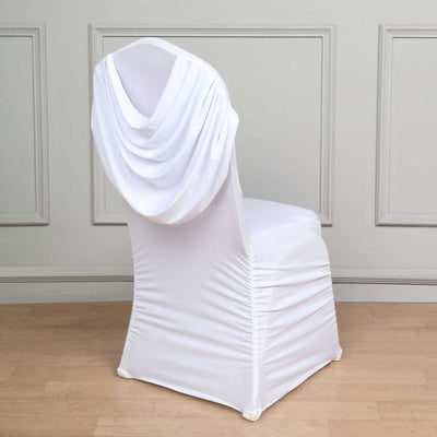 Spandex Fitted Banquet Chair Cover White with Ruched Swag Back and Foot Pockets - Sleek Durable Slip-On Slipcover for Sophisticated Events