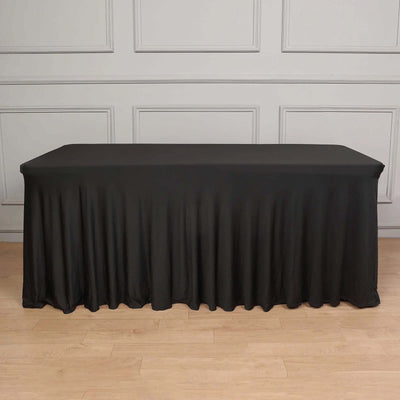 Spandex Rectangle Table Skirt 72"x30" Black - Wavy Skirt-Like Table Cover