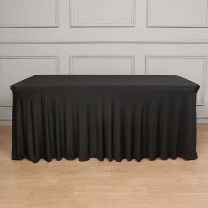 Spandex Rectangle Table Skirt 72"x30" Black - Wavy Skirt-Like Table Cover