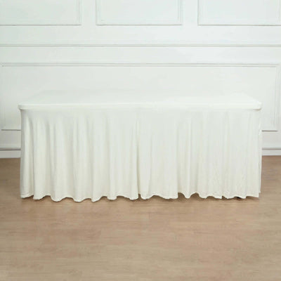 Spandex Rectangle Table Skirt 72"x30" Ivory - Wavy Skirt-Like Table Cover