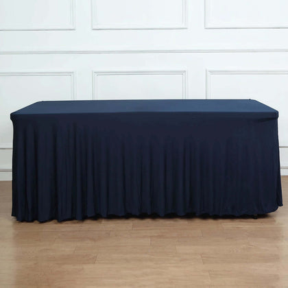 Spandex Rectangle Table Skirt 72"x30" Navy Blue - Wavy Skirt-Like Table Cover