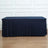 Navy blue tablecloth draped over a rectangular table