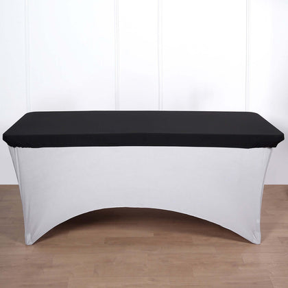 Spandex Rectangle Tablecloth Top Cover 96"x30" Black - Wrinkle Free & Fitted Table Topper Cap