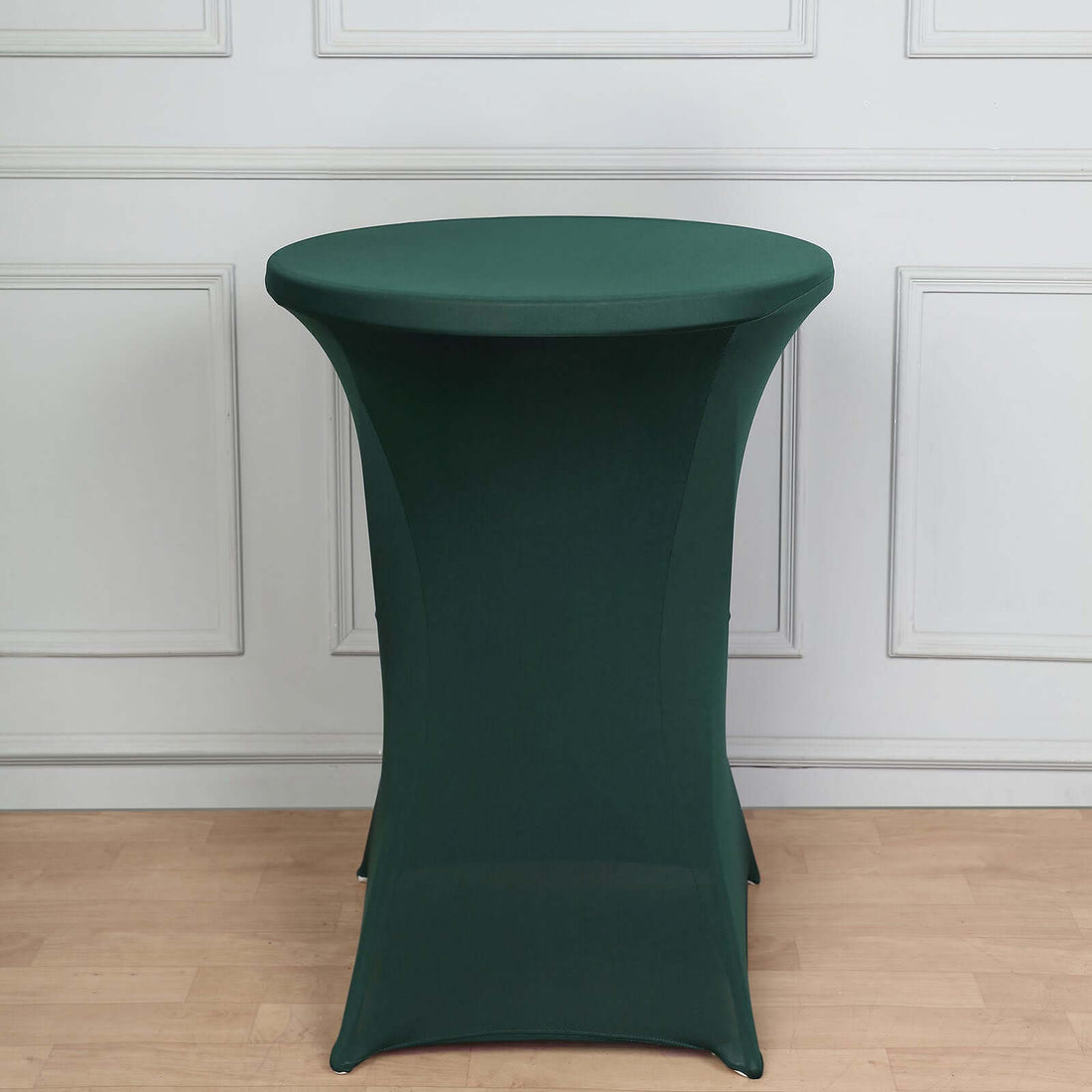 Green stretch table cover for round cocktail tables