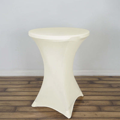 Spandex Round Cocktail Table Cover 30" Ivory for High Top Tables - Easy to Maintain Stretch Fitted Highboy Tablecloth