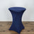 Navy blue stretch table cover on a circular table