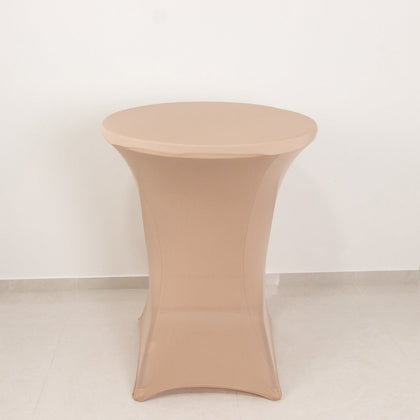 Spandex Round Cocktail Table Cover 30" Nude for High Top Tables - Easy to Maintain Stretch Fitted Highboy Tablecloth