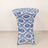 Blue patterned table cover on a tall round table