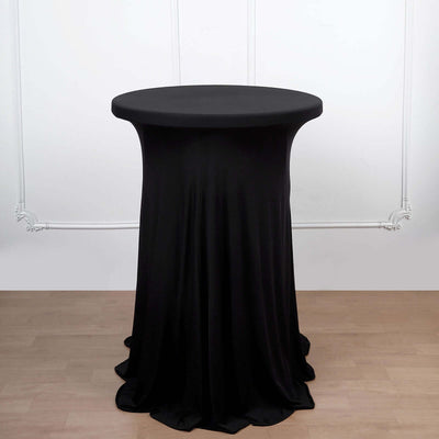 Spandex Round Cocktail Table Cover Skirt 30" Black With Natural Wavy Drapes