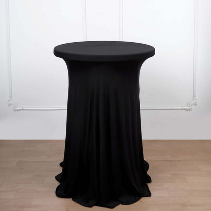 Spandex Round Cocktail Table Cover Skirt 30" Black With Natural Wavy Drapes