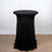 Black spandex table cover for round tables in a studio setting